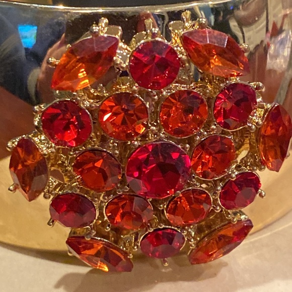 Mia Gold Tone Cuff Bracelet with Red Crystals. Heavy - Picture 3 of 5